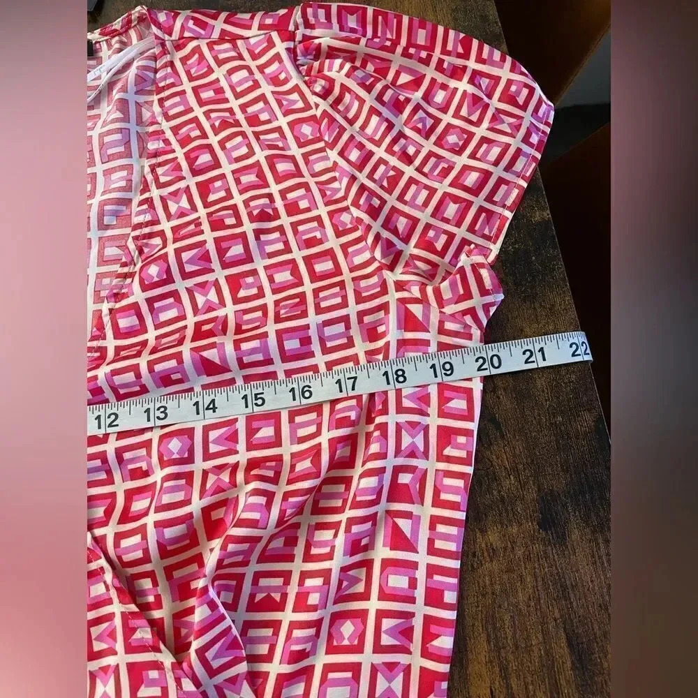 Lulus Red Multi Print Satin Short Sleeve Wrap Top - Picture 11 of 12